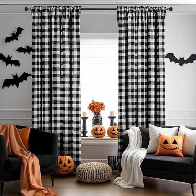 

Рождественские Шторы в клетку Буффало, Шторы для гостиной, Шторы для спальни, Винтажные полупрозрачные шторы для фермерского дома, Рождественские украшения W150xH100cm