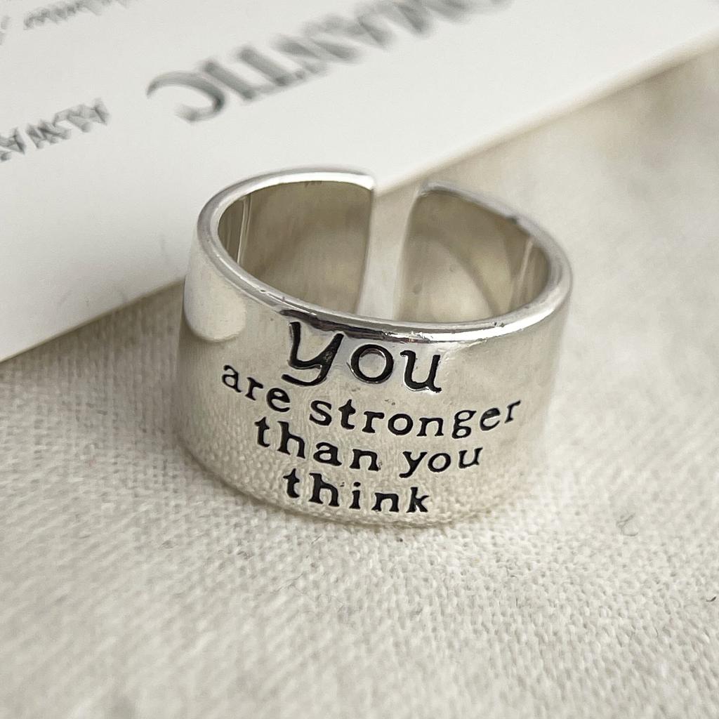 925 Silver Rings For Women Men Wide Vintage Letters Open Ring For Birthday Party Gift