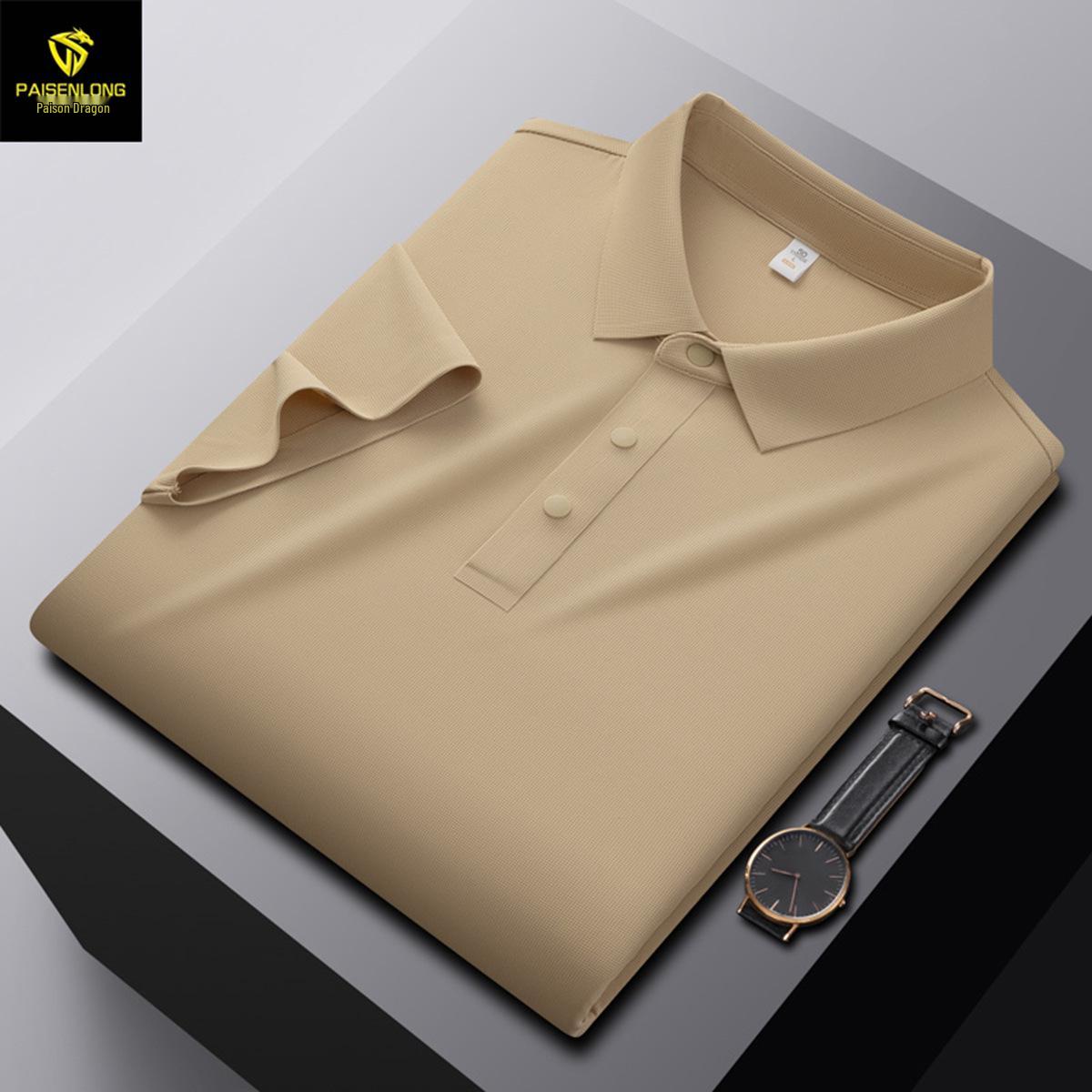 

Ice Silk Seamless Men s Summer Polo Shirt with Waffle Knit Lapel 4XL