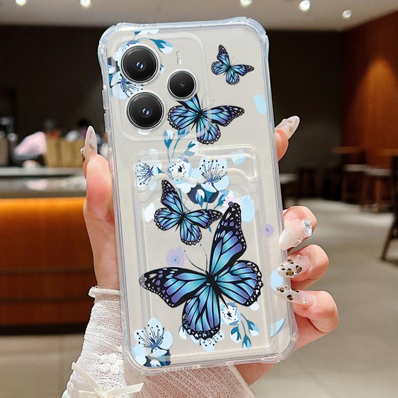 

Card Slot Pocket Soft TPU Case For Xiaomi Poco X6 X7 F6 X5 Pro M6 Pro Butterfly Printed Silicone Phone Cover For Poco X5 X6 C65 Poco X5
