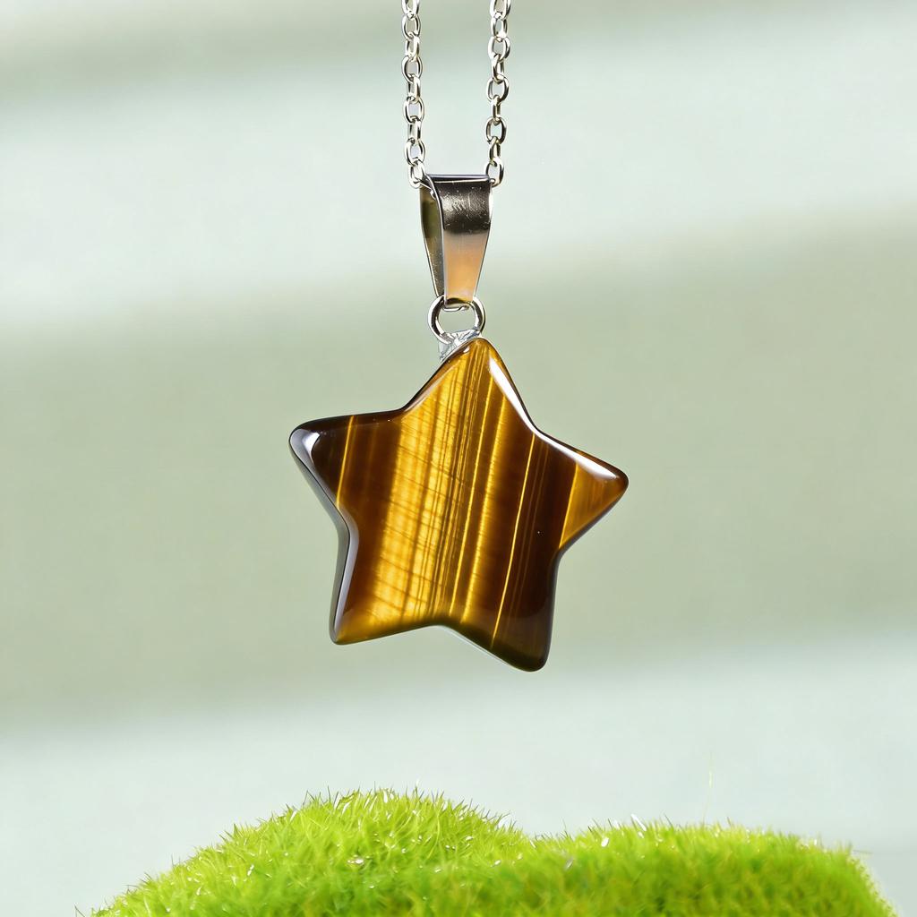 1pc Natural Stone Pendant Five-pointed Star Shape Amethyst Lapis Lazuli Lady Charm Necklace Jewelry Gifts Pendant