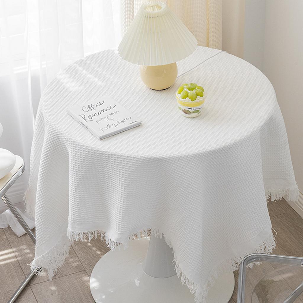 Plaid Cotton Linen Round Nordic TasselsTablecloth Wedding Hotel Banquet Cloth Table Cover Dining Room Wedding PartyDecoration