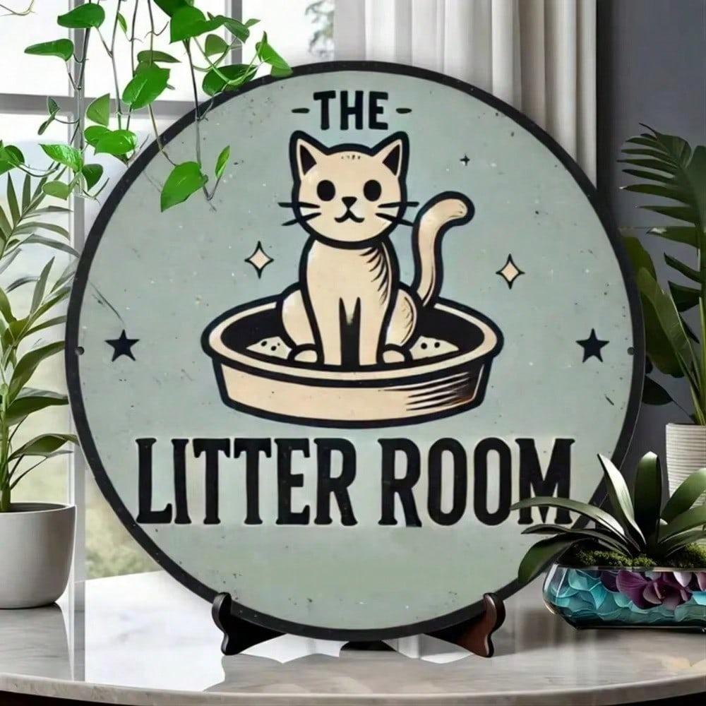 Cartello Metallico Cassetta Igienica per Gatti xcm Decorazione Rotonda da Parete per Caffetteria Piscina Giardino