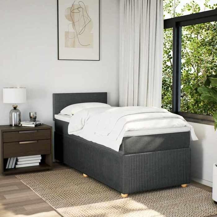 Maison Exclusive - Sommier à lattes de lit avec matelas Gris foncé 80x200 cm Tissu