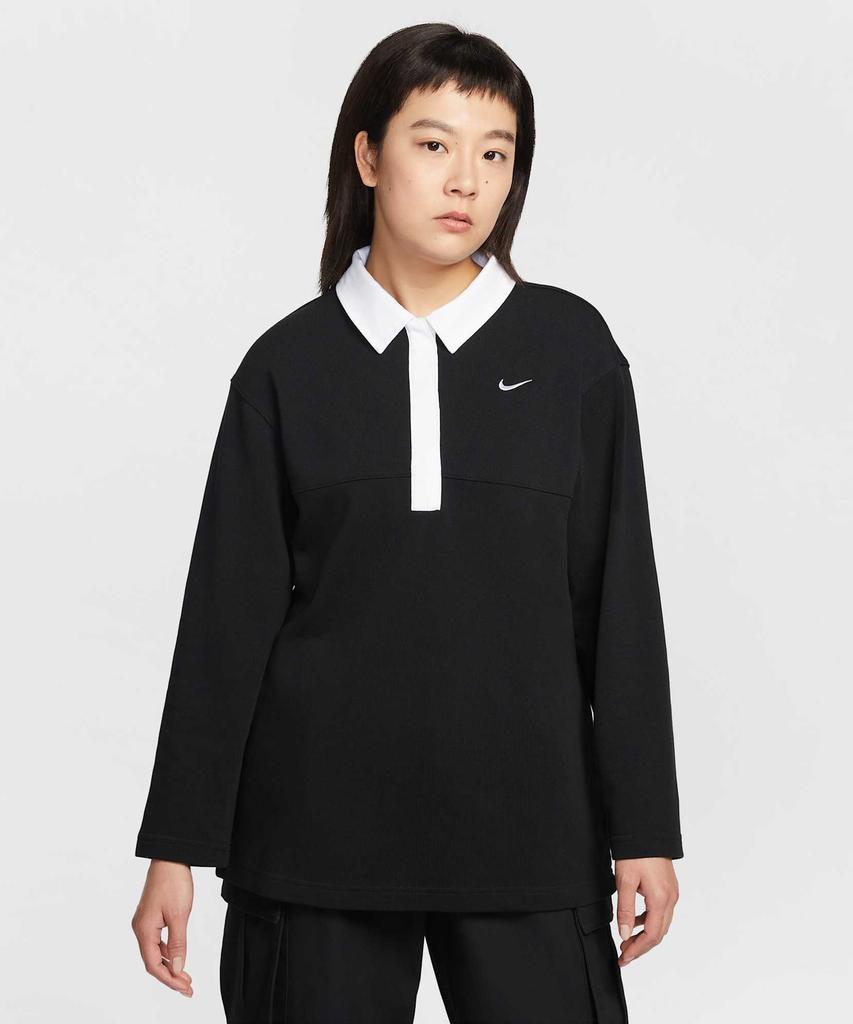 NIKE Sportswear Oversized Long Sleeve Polo W - Black:White / If0358-010