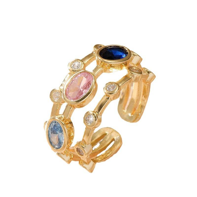 GemChic Women's Ring Exquisite Cool Multi-Layer Colorful Zircon Ring Ladies Opening Adjustable Ring Birthday Christmas Jewelry Gift