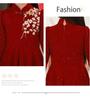 Girls' Formal Red Embroidered Dress - Korean Velvet Silver Fox, Elegant Long-Sleeve, 410g