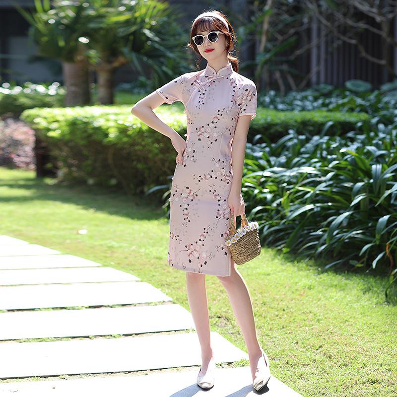 Robe Cheongsam Rétro Stretch Quadridirectionnel Moyen Simple Couche 2025