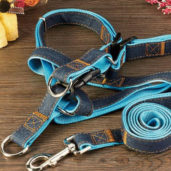 Denim Dog Chest Harness & Leash for Medium/Small Breeds - Durable, Explosion-proof, Wear-resistant.