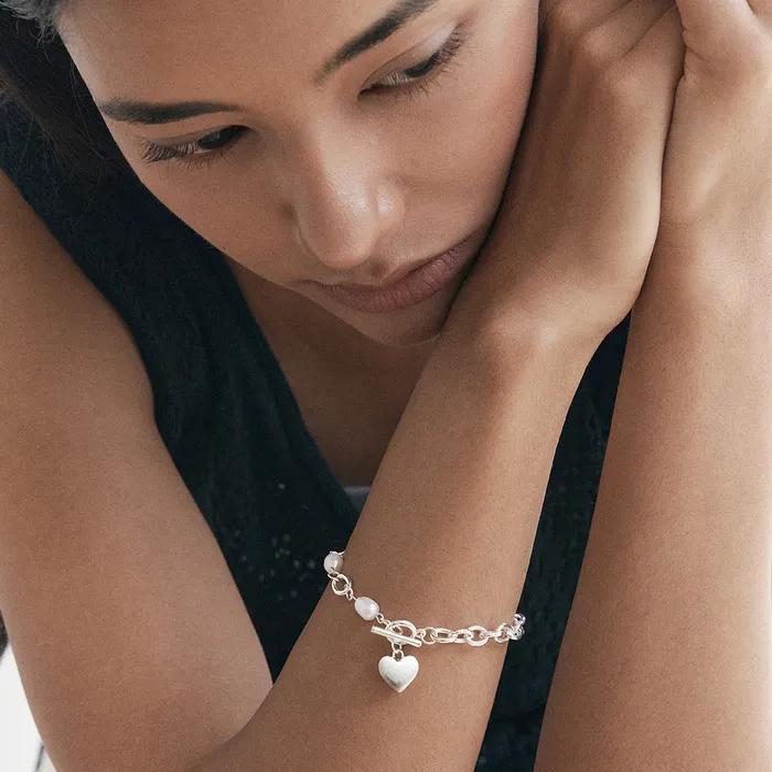 Heart Pearl Hollow Bar Bracelet