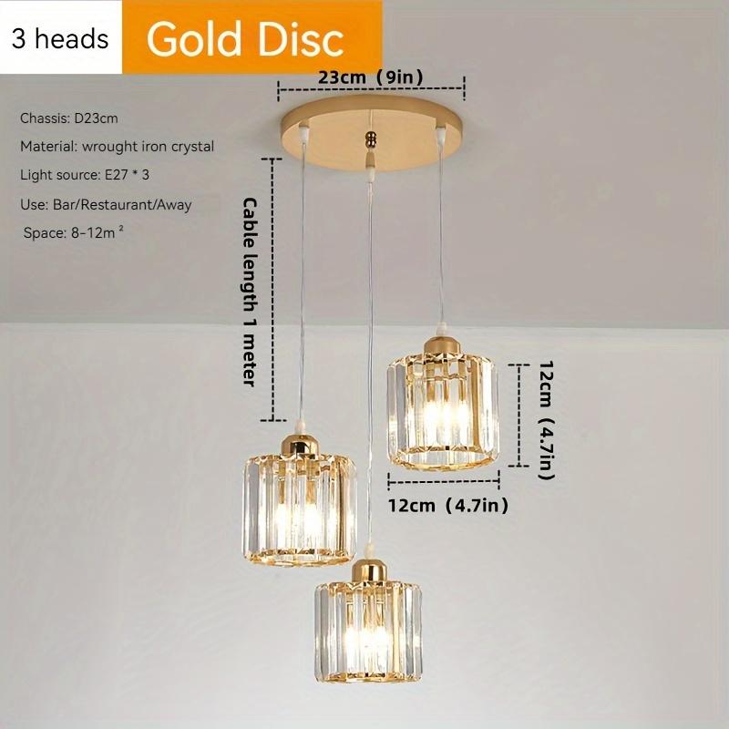 

Современные 3 лампы с круглым хрустальным абажуром, подвесной светильник Loft E27, подвесной светильник, потолочный подвесной светильник для кухни, столовой, гостиной, люстры золотой