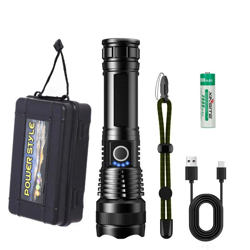 High Power 4-Core XHP50 LED Flashlight Type-C Rechargeable Torch Zoom Hand Lantern 18650 For Camping, Outdoor & Emergency Use