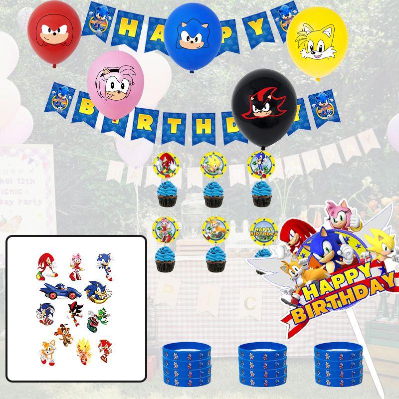 Birthday Party Sonic Cartoon Decorations Banners Cake Topper Set Balloon