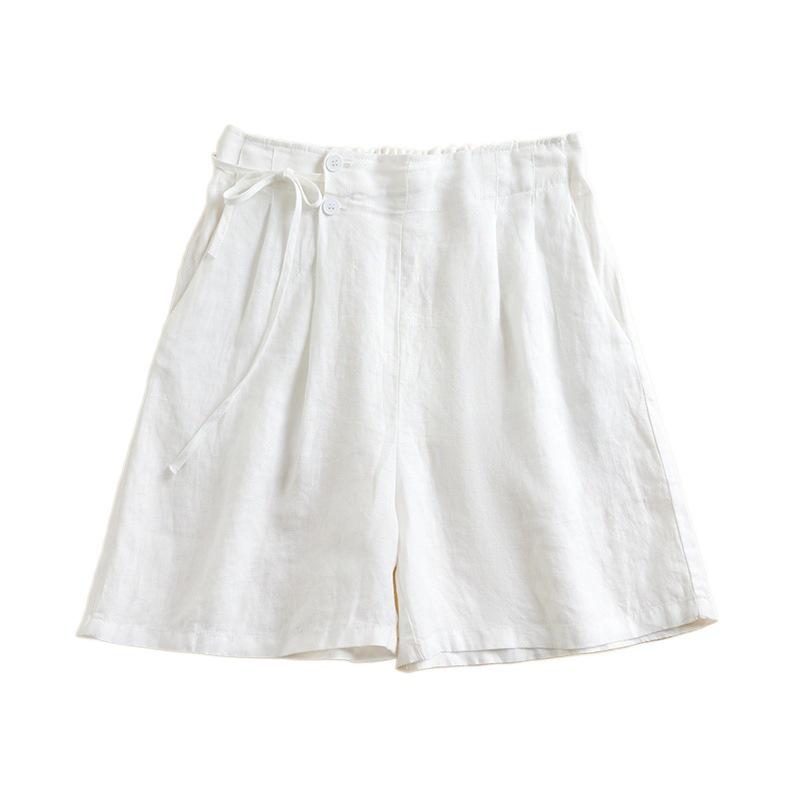 Women's 2024 Summer Multi-Color Cotton Linen Elastic Back Wide-Leg Loose Casual Plus-Size Shorts