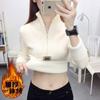 Neues integriertes Samt plus Samt verdicktes vielseitiges Basic-Shirt für Damen mit halbem Rollkragen, innerer Pullover