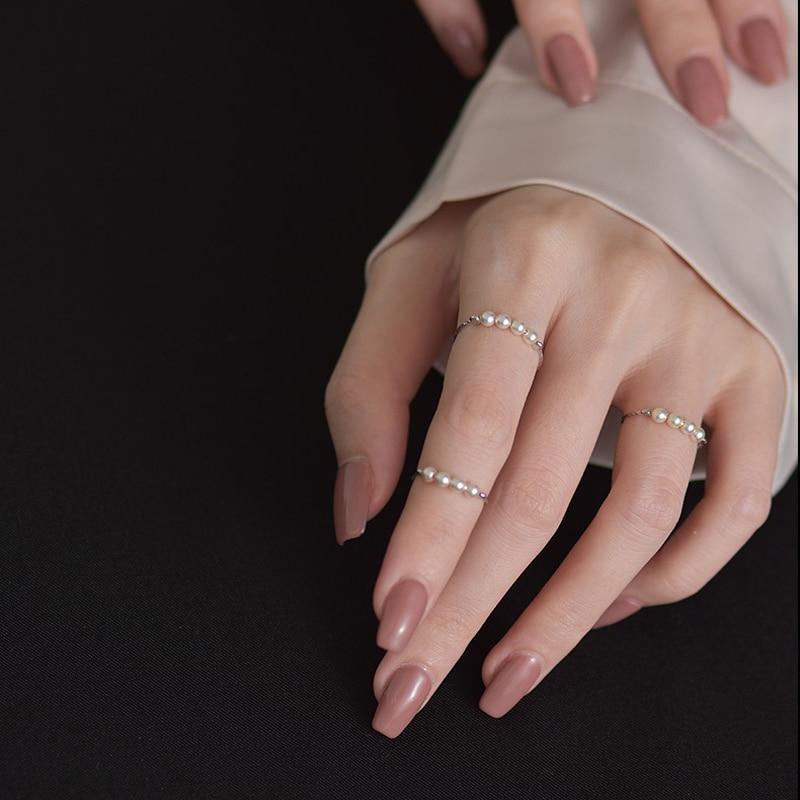 Women's Adjustable Silver Pearl Ring