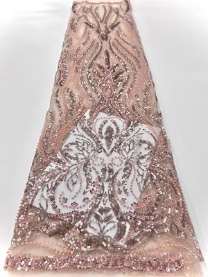 2025 Luxury African Lace Fabric 5 Yards Dubai Beaded Tulle Lace Fabric Embroidered Sequins Nigerian Fabrics for Wedding Party