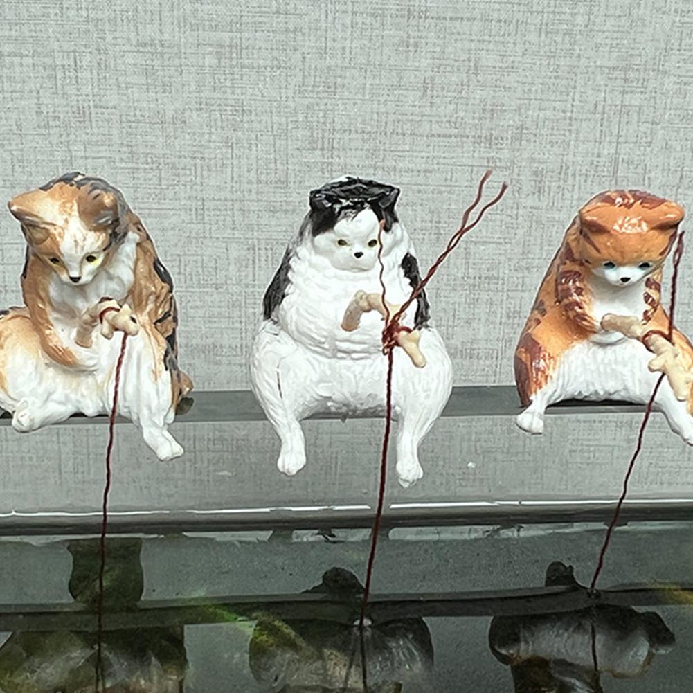 Artificial Resin Ornaments Cat Fishing Shape Layout Props Aquarium Fish Tank Landscaping Decoration