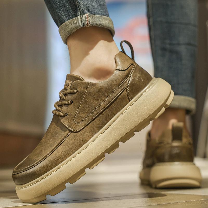 New Autumn British Retro Leather Board Shoes Casual Leather Shoes Platform Heightening Sports Shoes