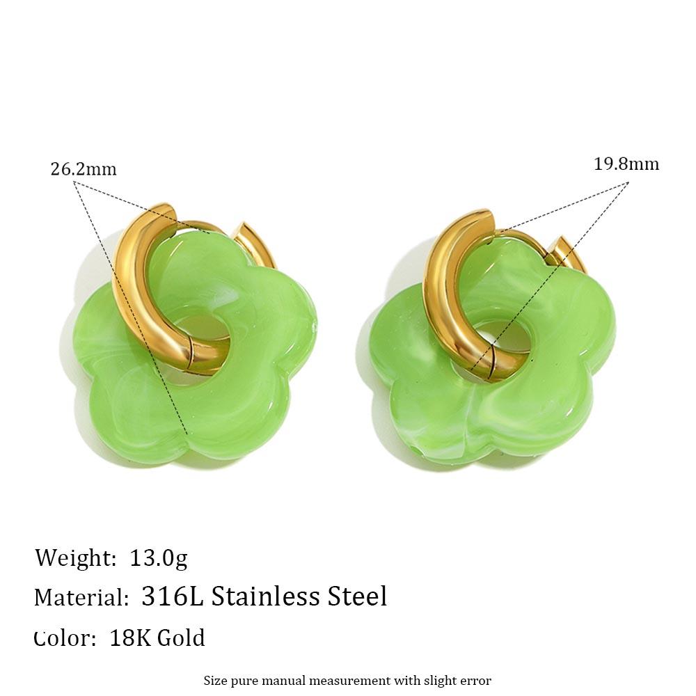 MamacitaSlay 316L Stainless Steel Acrylic Flower Hoop Earrings 18K Gold Plated Waterproof Jewelry Women's Elegant Earrings Gift
