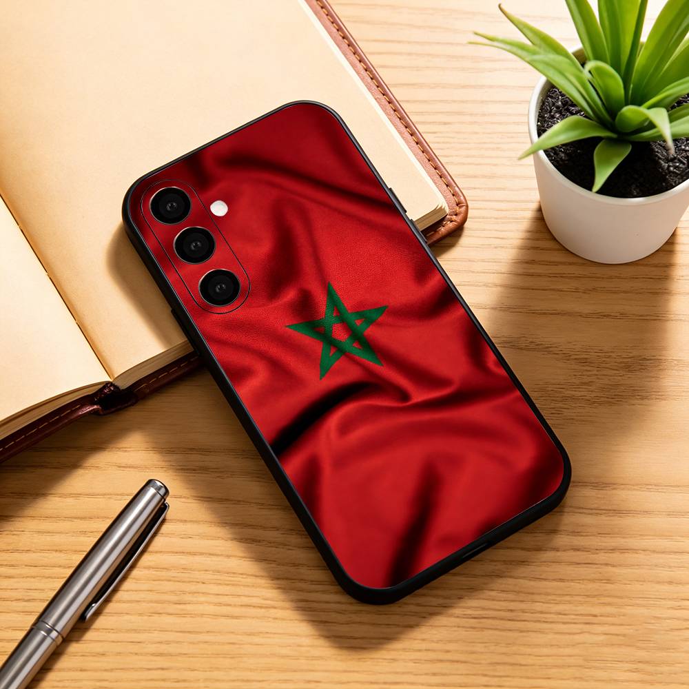 Morocco Flag Phone Case Black Silicone Soft For Samsung Galaxy A73,A72,A71,A70,A53,A52,A51