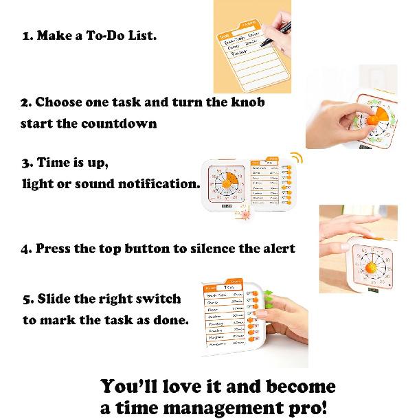 Chargeable Task Timer, to-do List with Visual Timer for Adults and Students, Daily Chore Board for Kids, 60-Minute Visual Timer for Classroom, Office