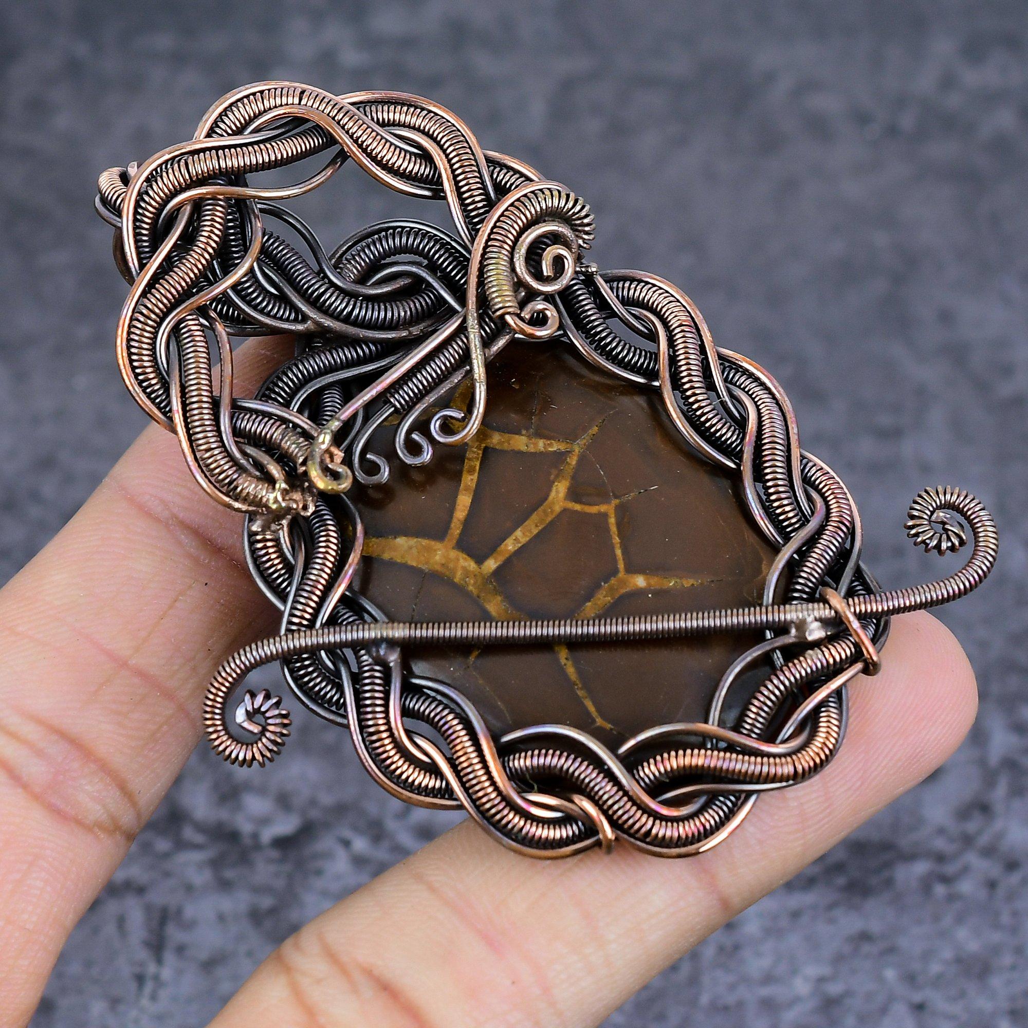

Natural Mud Crack Fossil Gemstone Copper Wire Wrap Jewelry Pendant 2.99 H5p06