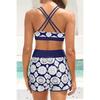 Costume da Bagno Intero a Tre Pezzi da Donna con Tasche Design Incrociato Bellissimo Dorso Bikini Boxer Costume da Bagno Sportivo
