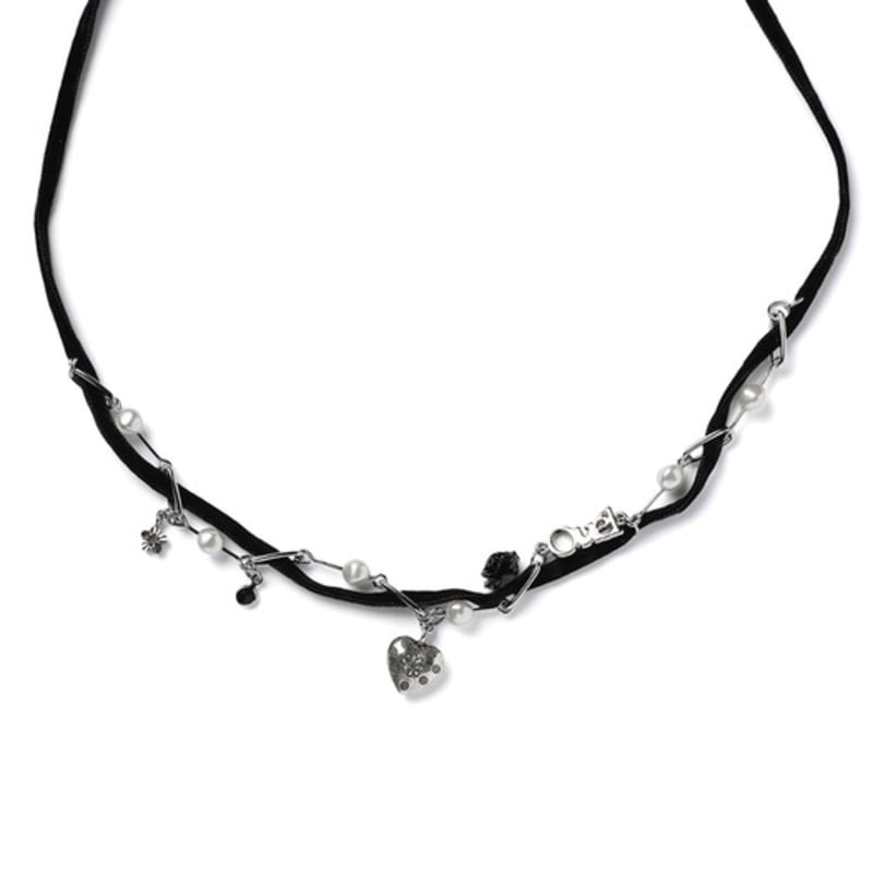 Ouel VINTAGE ROSE STRAP NECKLACE_2COLOR(BALCK/PINK)