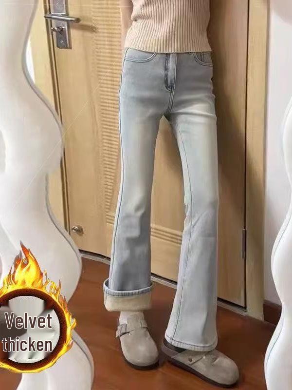 Light-Colored High-Waisted Velvet Flare Jeans for Women - Winter 2025 Collection
