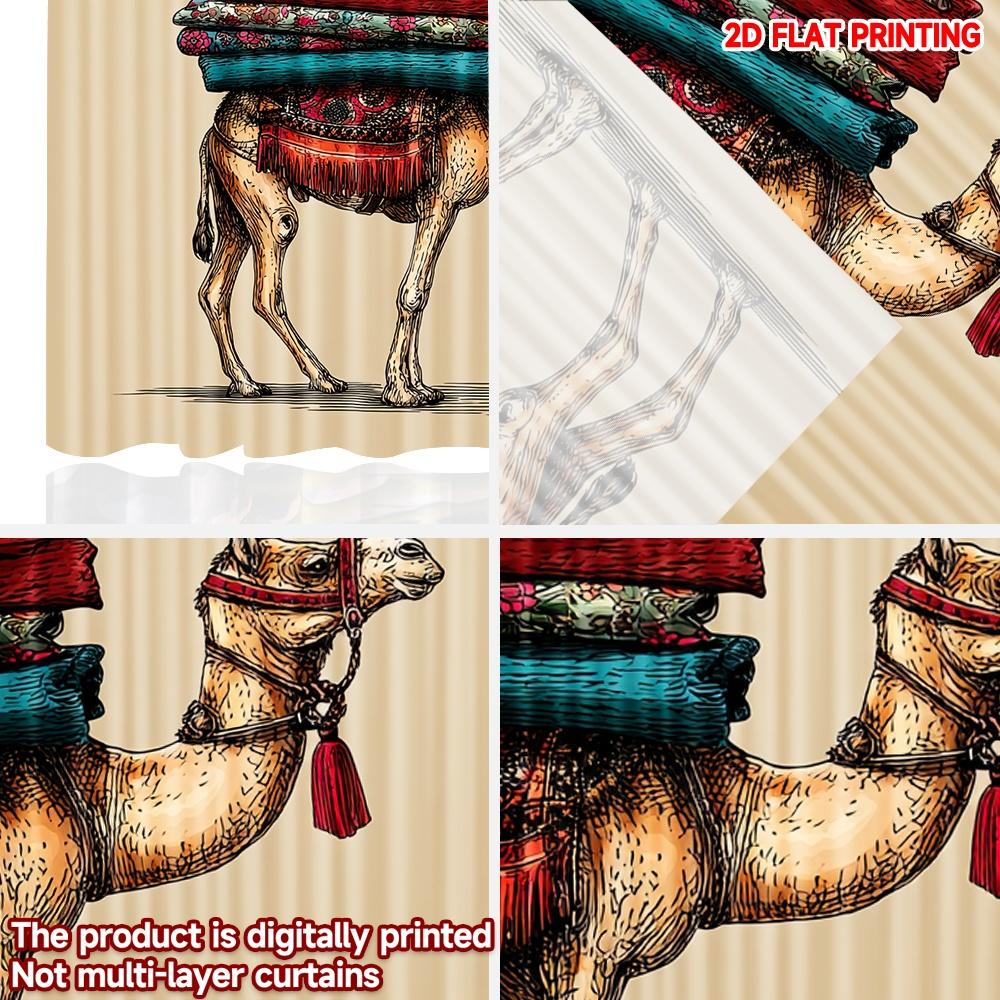 Camel Patterned Blankets Curtains Desert Animal Carrying Colorful Textiles Light Striped Background Living Room Curtain Set Of 2 Made Polyester