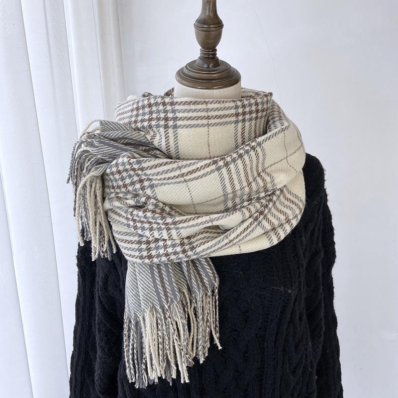 Luxury Plaid Designer Winter Women Scarf Thick Warm Tassels Shawls Pashmina Neckerchief Cashmere Lady Outdoor