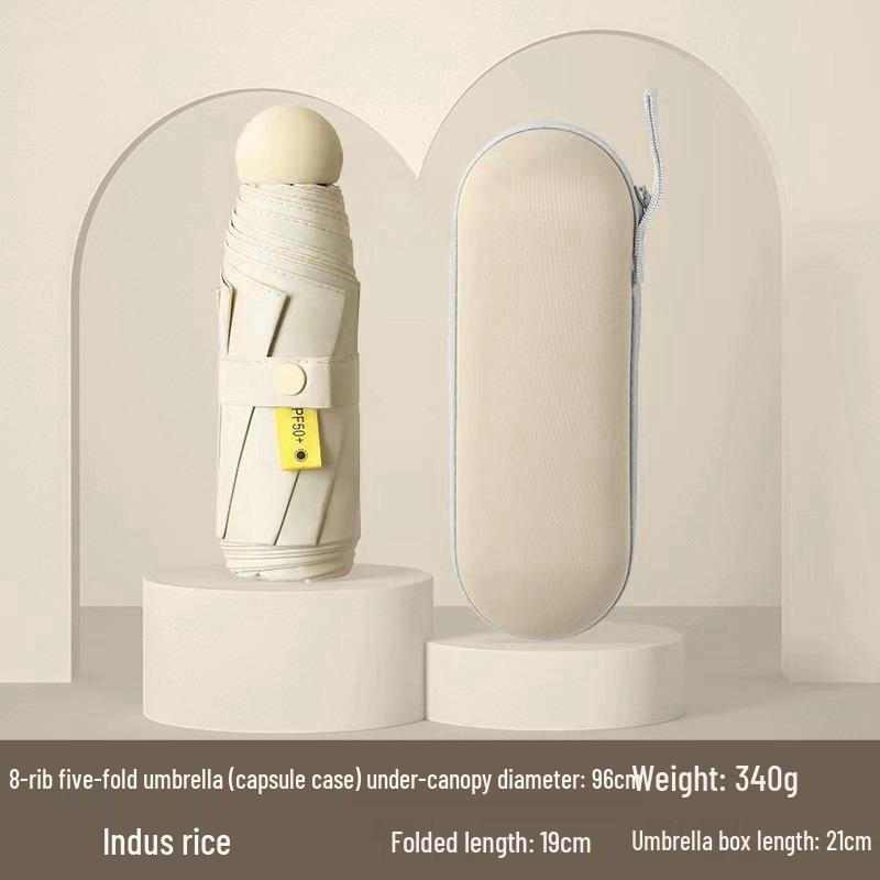 Women's Dual-Use Mini Umbrella: Compact Five-Fold Design, Thickened Fabric, Black Glue for UV Protection, Custom Logo Option