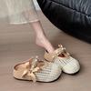 Baotou wears half slippers outside, women's summer 2025 new mesh breathable slippers, thick-soled one-pedal beaded cool slippers