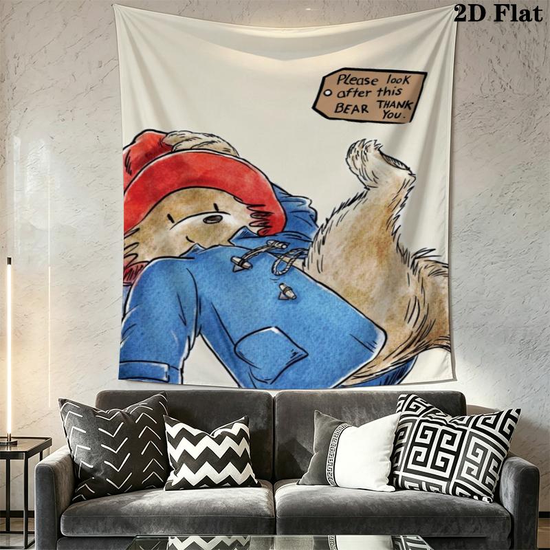Paddington Bear Wall Tapestry Aesthetic Wall Hanging Printed Fabric Blanket Decorative Tapestries for Bedroom Living Room Home Decor