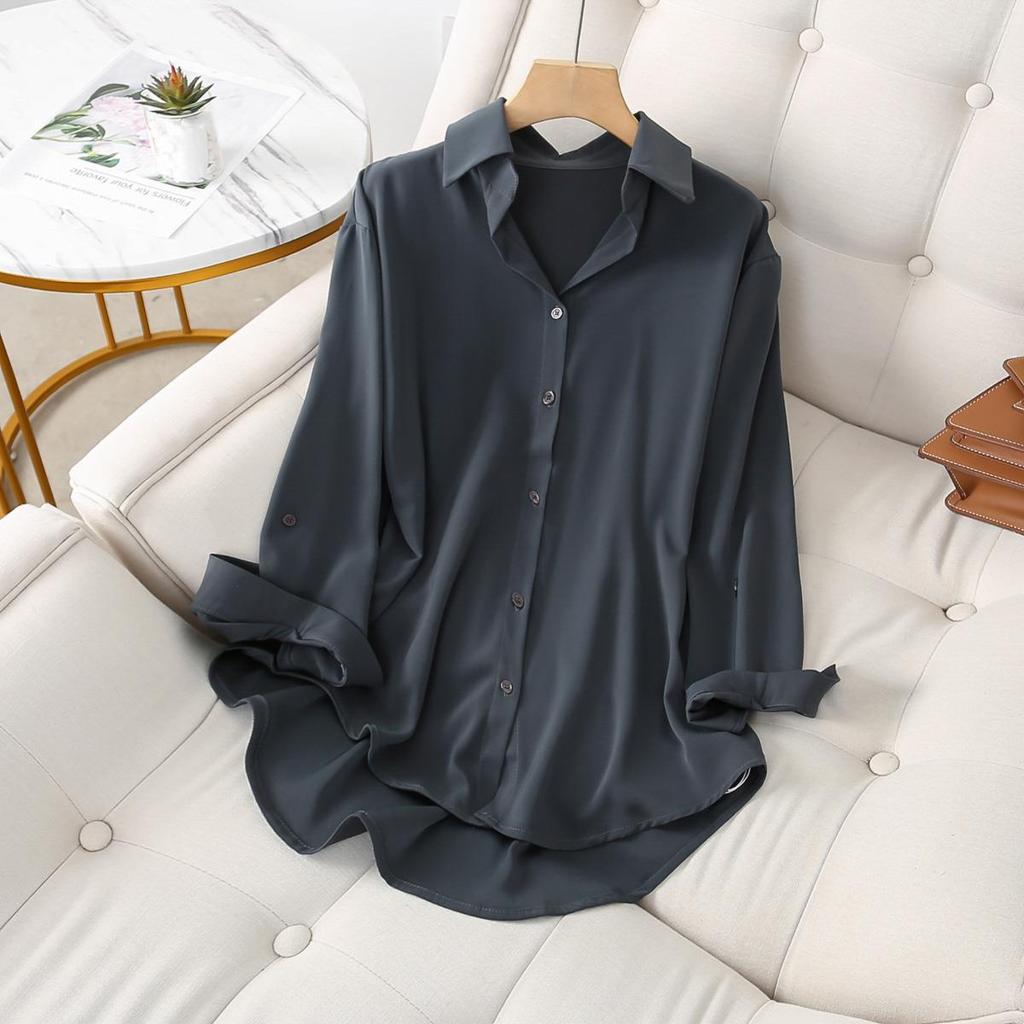 Dámská košile s klopami v evropském a americkém stylu, jednořadé zapínání, čistě bílá, s dlouhým rukávem pro ženy