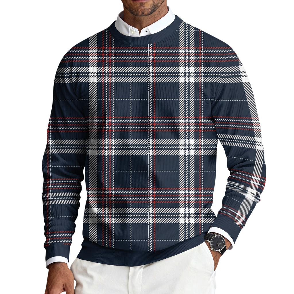 Men's Round Neck Long Sleeve Ribbed Knit Pullover