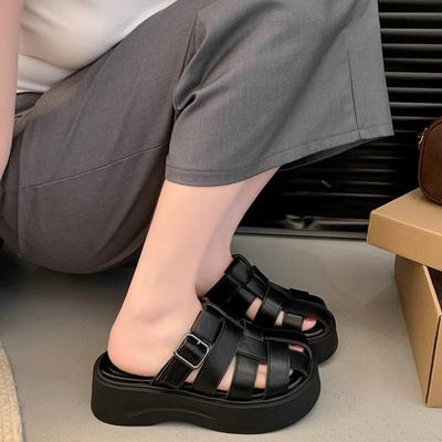 Cake Shoes Women's Shoes Thick-soled Toe Shoes New Women's Style Lazy Person One-step Hollowed-out Flip-flops