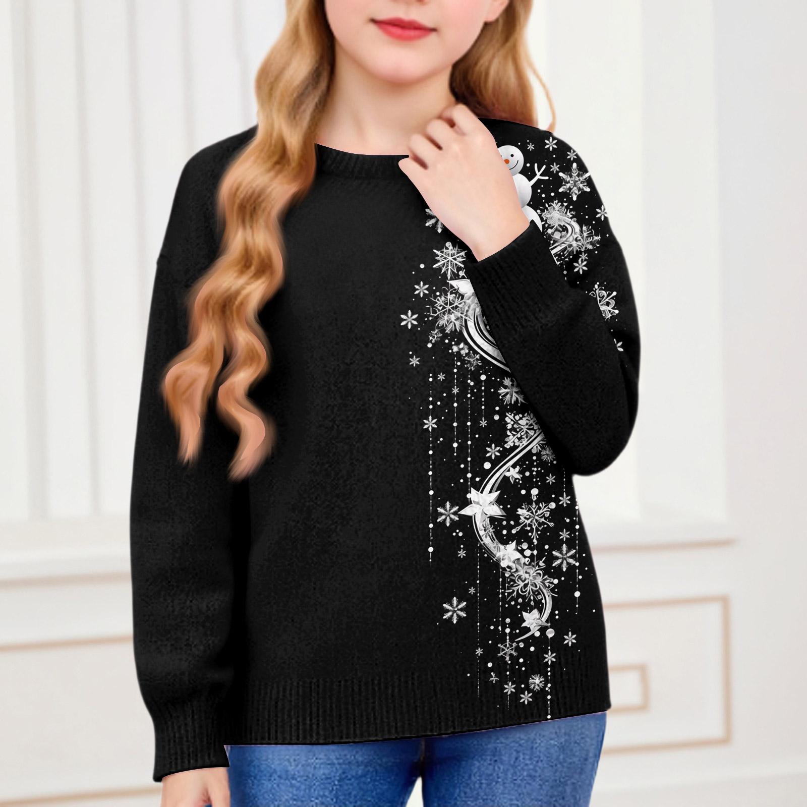 

Рождественские свитшоты для детей мальчиков и девочек вязаный свитер милая рубашка осенний пуловер с круглым вырезом топы 110 чёрный