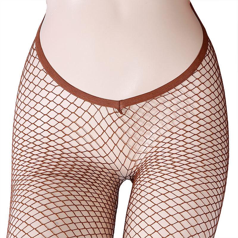 Women's Glittering V-Waist Fishnet Stockings with Silver and Gold Threads for Nightclub or Stage Wear