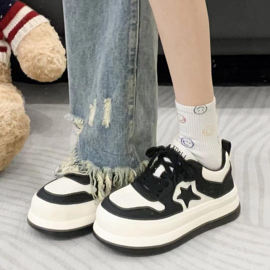 High Value Fried Street Versatile Star Big Head Shoes Women's 2025 Spring Campus Wind Round Head Height Versatile Student Board Shoes