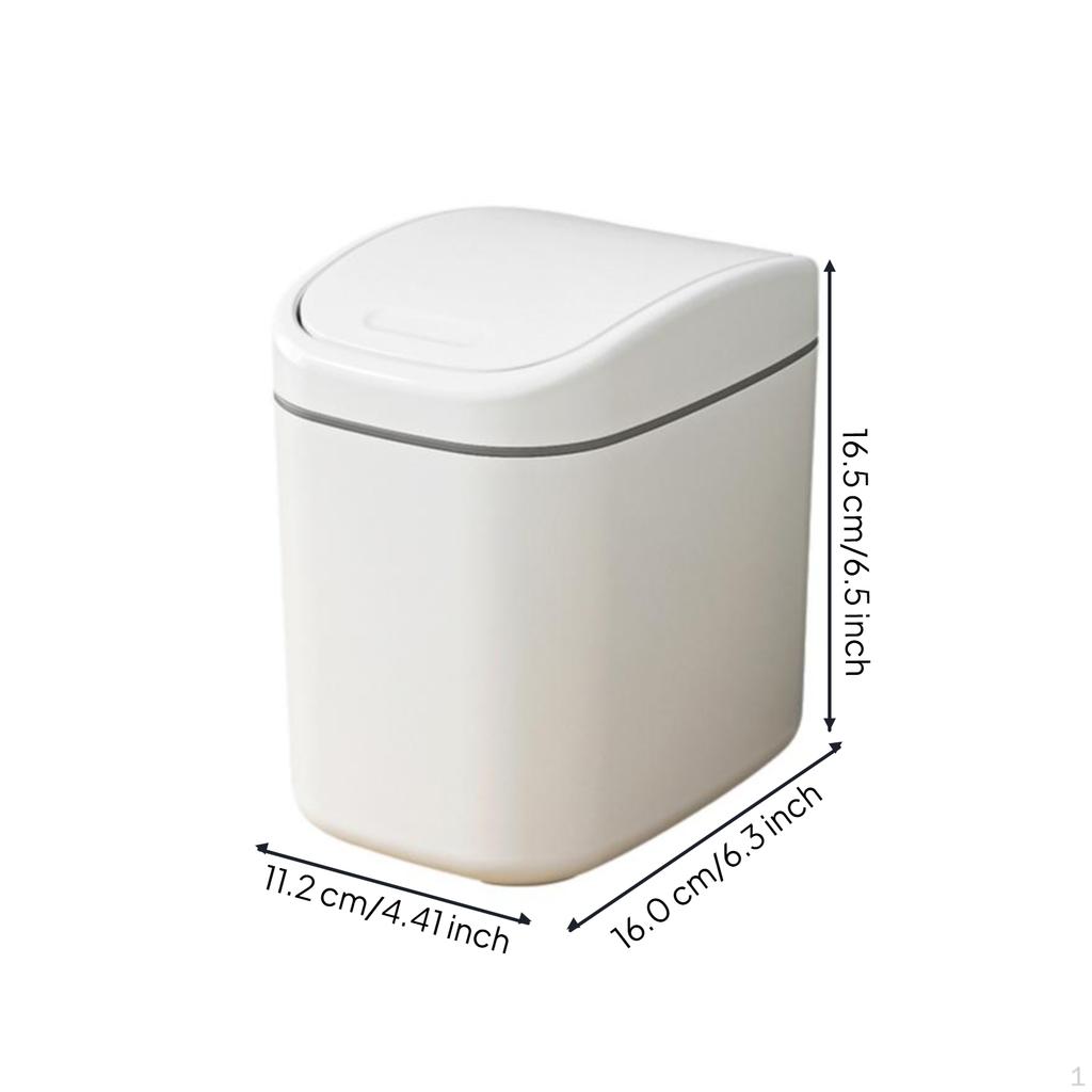 Mini Desktop Trash Can, Hinged Lid, Small Wastebasket, Home Office Snow White