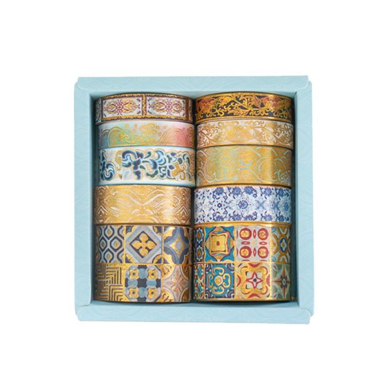 10 Rolls/Set Gold Vintage Scrapbooking Tape 3m Kawaii Masking Tape Vintage Floral Decorative Adhesive Sticker Scrapbooking Diary