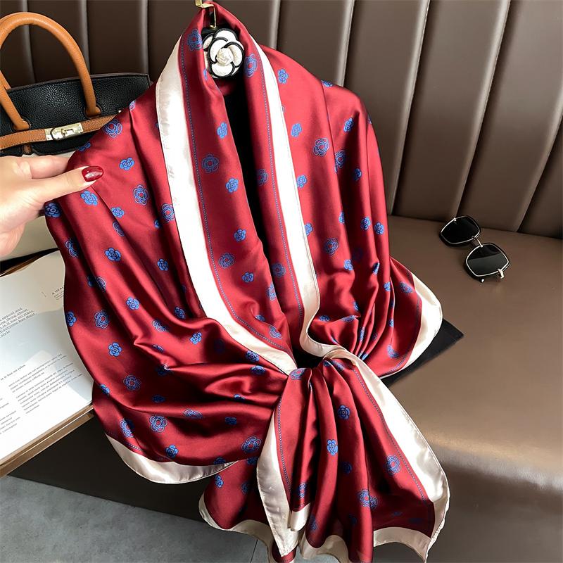 Women Silk Lady Summer Beach Scarf Luxury Design Print Shawl Scarves Fashion Smooth Foulard Female Hijab