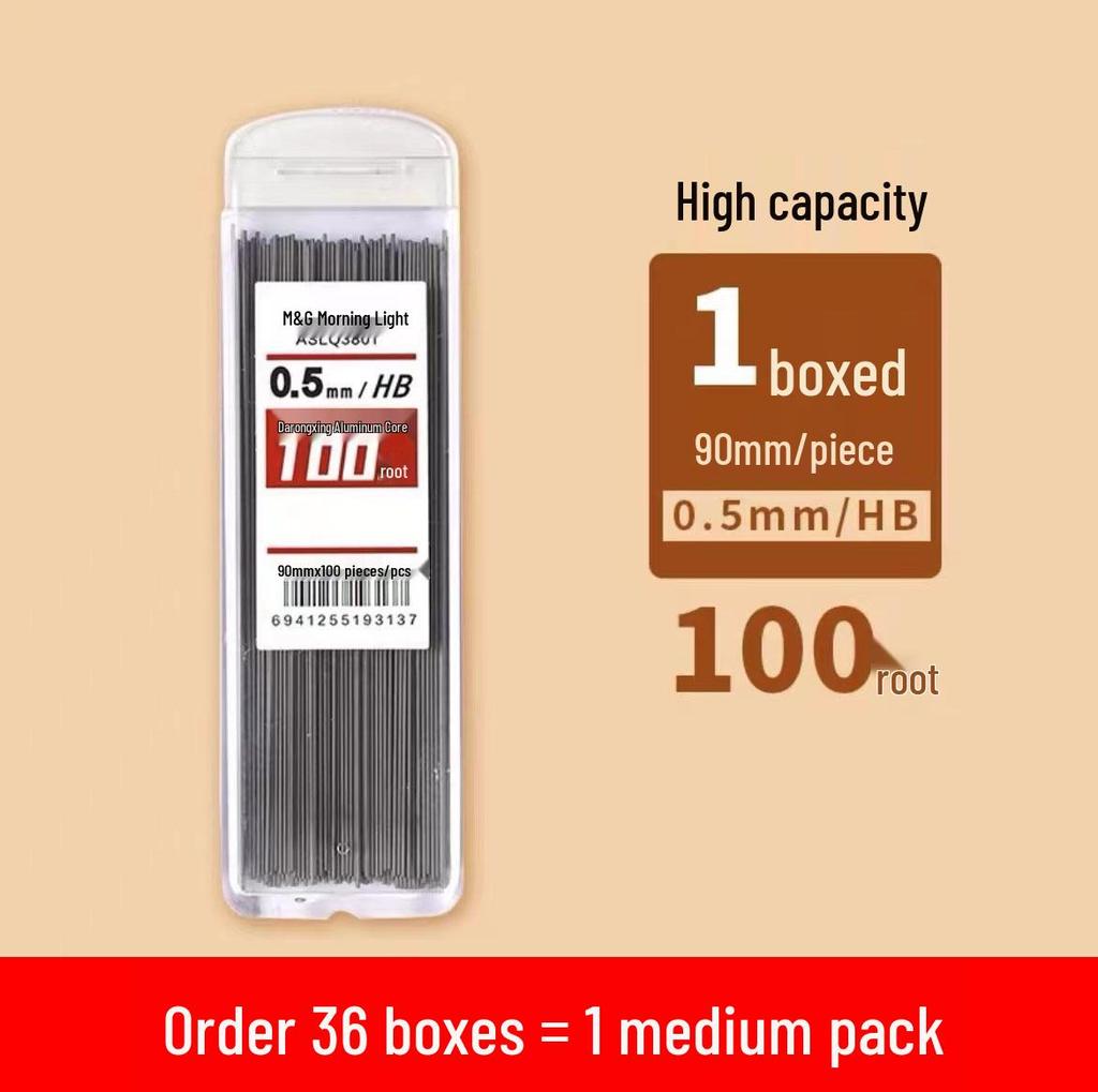 Morning Light Q3801 Large Capacity Lead Core Student Automatic Pencil Refill, 0.5mm HB-100 2B Lead, 0.7mm Continuous Lead