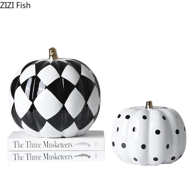 Black White Pumpkin Resin Statuette Ornaments Office Study Desktop Decor Modern Crafts Statue European Room Aesthetic Decor