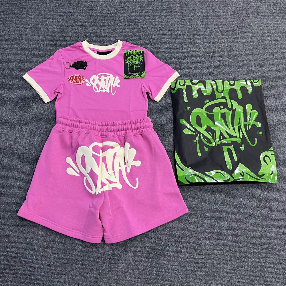 Synaword Men's Trendy American Foam Letter Print T-Shirt & Shorts Set