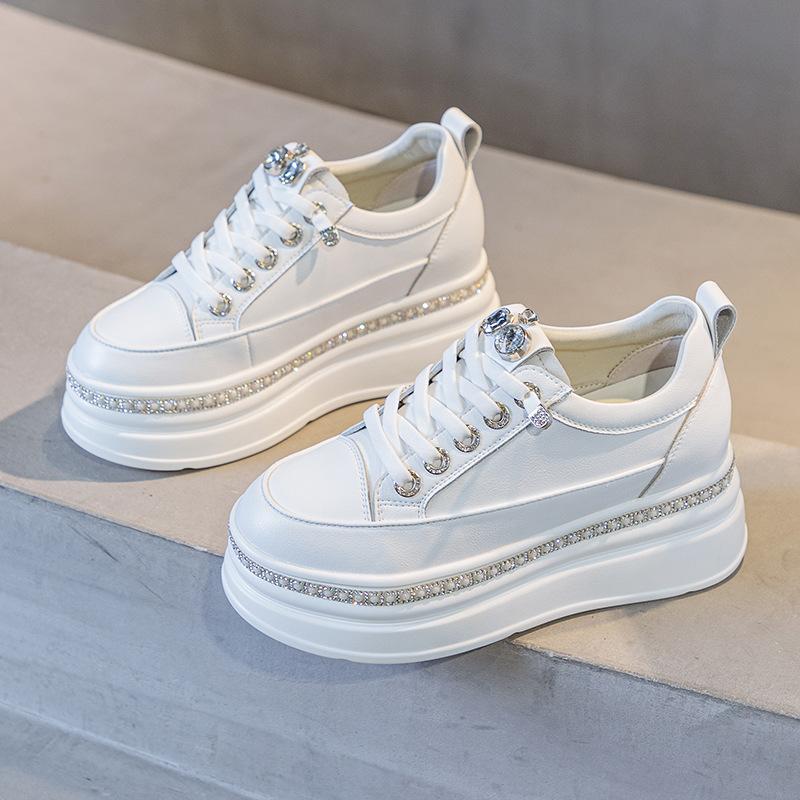 

Fujin 6 см коровья натуральная кожа платформа танкетка модные женские весна лето осень массивные кроссовки обувь дышащие вулканизированные удобные 36 белый