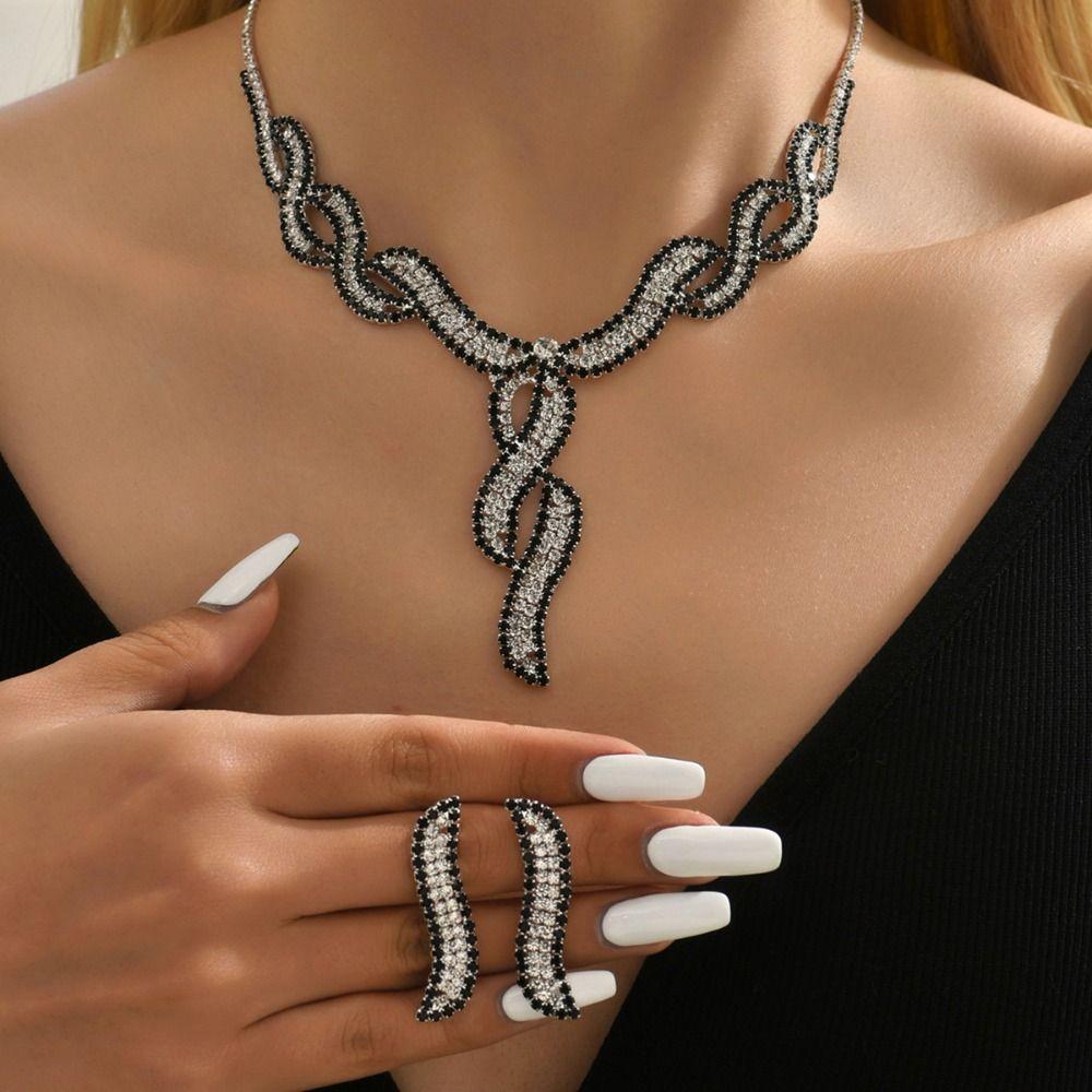 Tassels Crystal Jewelry Set Shining Necklace Bridal Earrings  Women