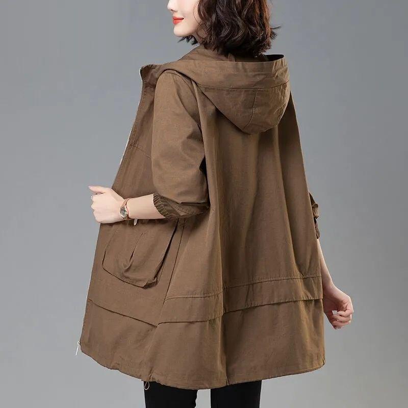 Korean Style Loose Mid-Length Trench Coat for Women, 2025 Spring/Autumn New Fashion for Middle-Aged Moms